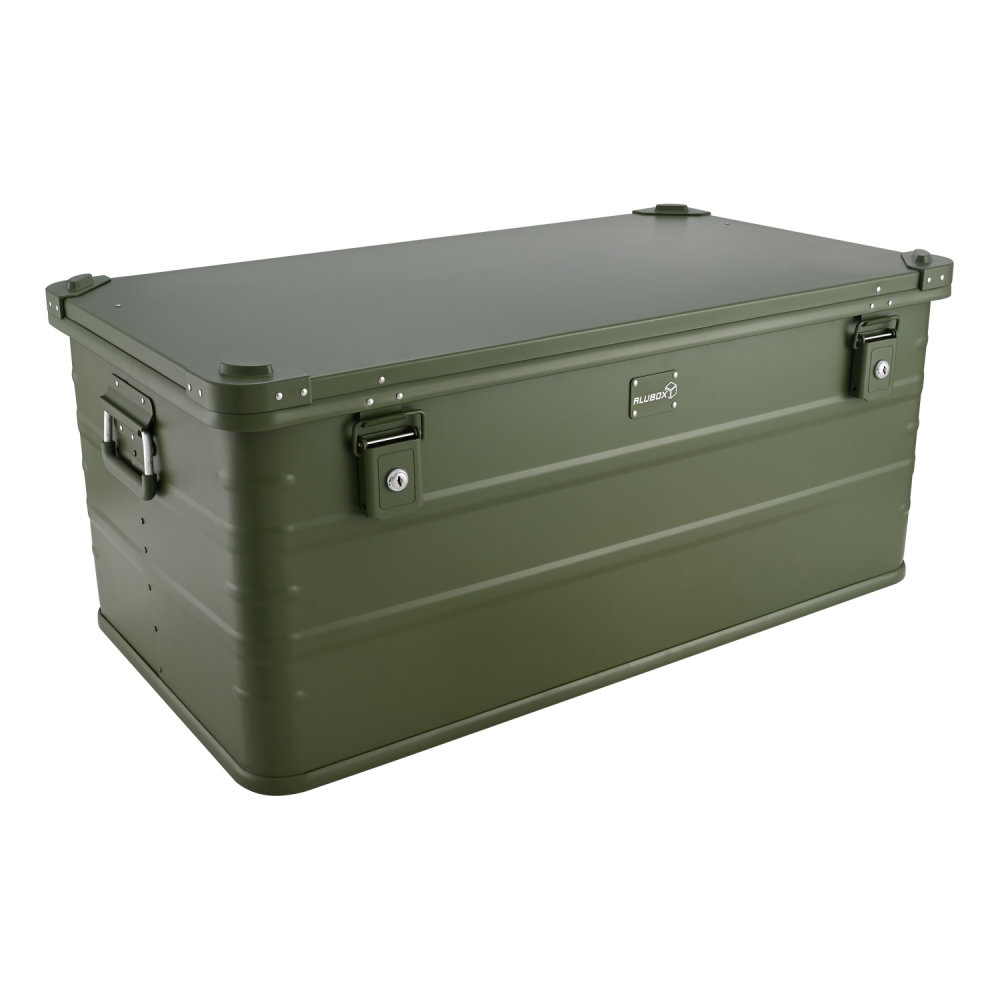 ALUBOX 141 Liter olivgrün - Stapelecken - Alubox mit Deckel - Transportbox in camouflage grün - 1