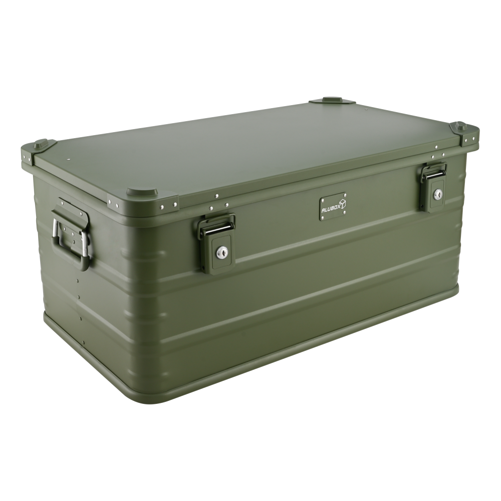 ALUBOX 92 L oliv gruen - Deckel mit Druckgussecken - Alu Staerke 1mm - Survival Box - Outdoor Kiste - 1