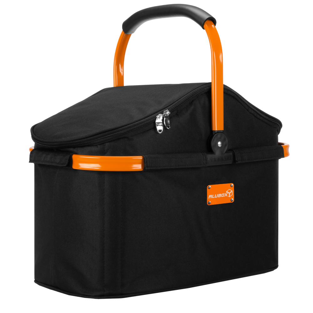 anndora Kühlkorb Einkaufskorb Alubox Design schwarz orange mit Deckel - Picknickkorb - ohne Geschirr - Henkel Klappbar Korb wasserfest von innen - 1