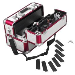 anndora Beauty Case lack weiß - metallic rot - Zihharmonikakoffer Kosmetikkoffer tragbar abschließbar