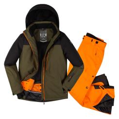 Skianzug Skihose Stretch Material orange Skijacke bewquem und verschweißt