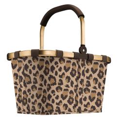 Reisenthel klassischer Carrybag - Leo Muster braun - Rahmen gold farben - Leoparden Details - wasserfester Boden