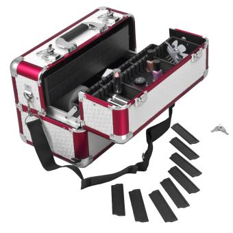 anndora Beauty Case lack weiß - metallic rot - Zihharmonikakoffer Kosmetikkoffer tragbar abschließbar - 1