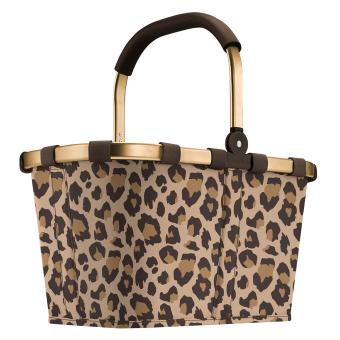 Reisenthel klassischer Carrybag - Leo Muster braun - Rahmen gold farben - Leoparden Details - wasserfester Boden - 1