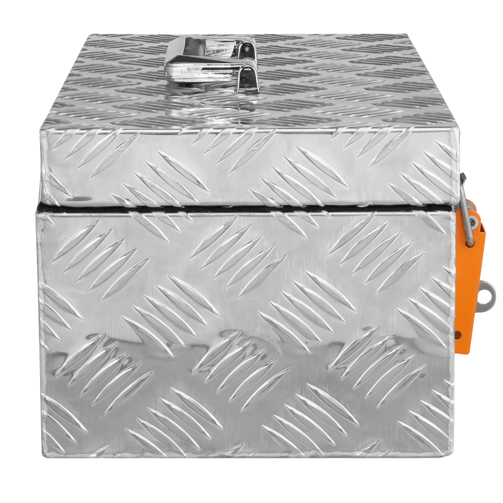 Alubox Werkzeugkiste -  Riffelblech - Werkzeugkoffer - 27 Liter - Kleinteile Aufbewahrung - wasserfest - abschließbar ohne Schlösser - 10