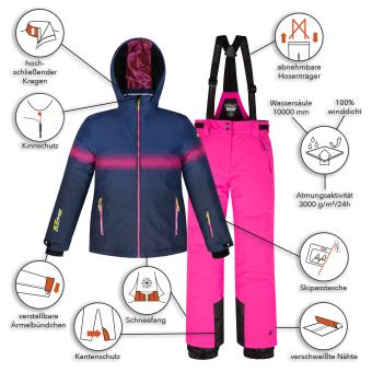 anndora.de | Mädchen Skianzug in 128 MArke killtec - Skihose in neon Pink  leuchtet so schön im Schnee und Dunkelblaue Ski Jacke 140 | dunkelnavy/pink  | Zum Online-Shop