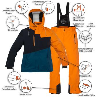 anndora.de | Skianzug Herren Skijacke dunkelblau + Skihose orange Gr. L L |  dunkelblau orange | Zum Online-Shop