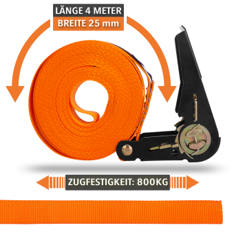 Spanngurt Orange 4m lang Ratschen Gurt ZUgkraft 800 kg - Original Alubox - 2