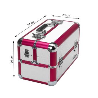 anndora Beauty Case lack weiß - metallic rot - Zihharmonikakoffer Kosmetikkoffer tragbar abschließbar - 2