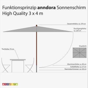 anndora Sonnenschirm 3x4m Super Deluxe Landhausschirm Gartenschirm - Farbem natur grau und terra - Größen 3x3m und 3x4m - 2