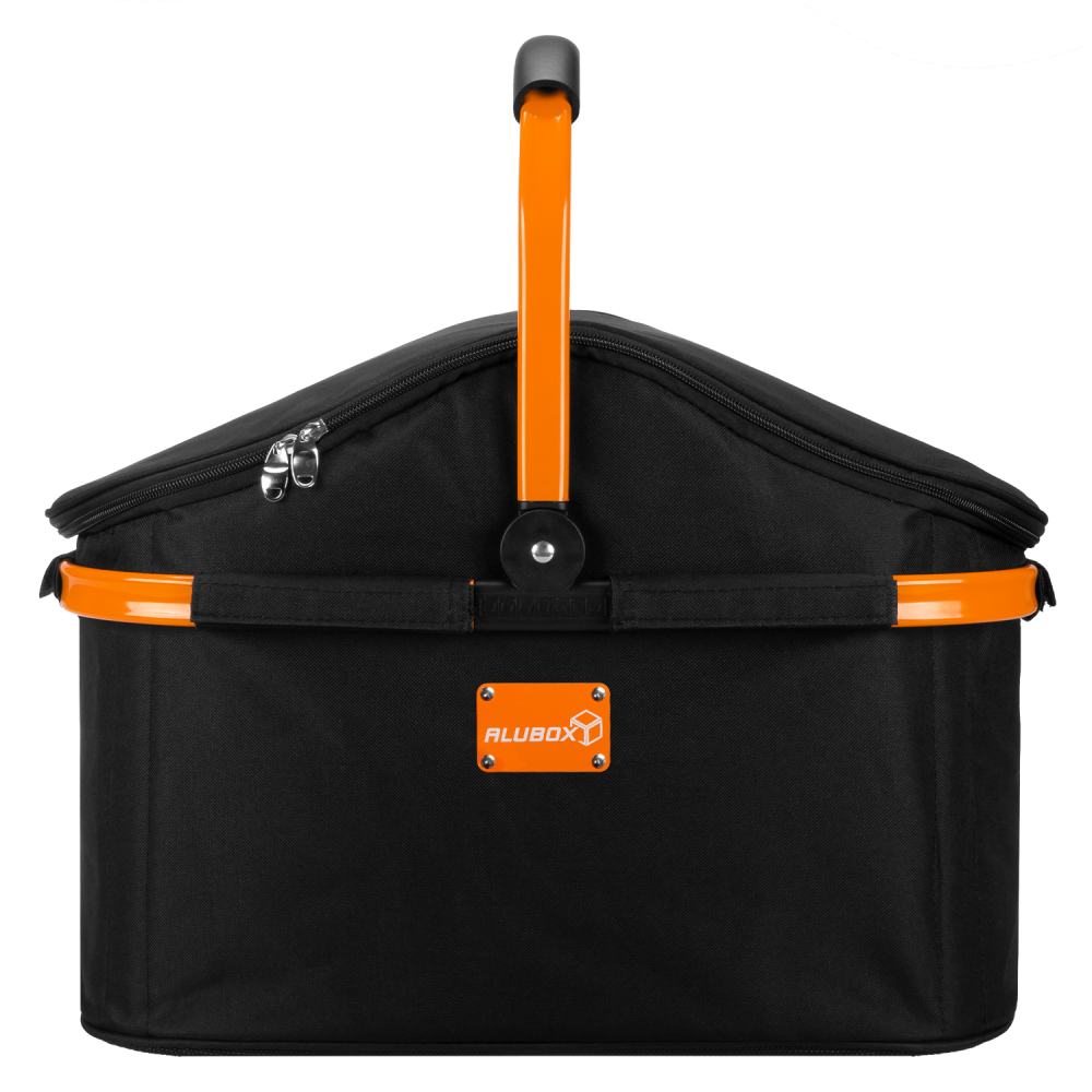 anndora Kühlkorb Einkaufskorb Alubox Design schwarz orange mit Deckel - Picknickkorb - ohne Geschirr - Henkel Klappbar Korb wasserfest von innen - 3