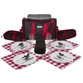 anndora Picknick Kühltasche + Decke + Zubehör schwarz weiß gepunktet - Snövit - 3
