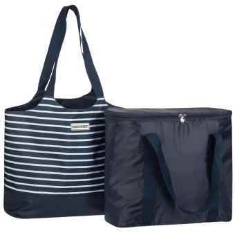 Strandtasche 2 in 1 Kühltasche + Schultertasche  AHOI blau weiß - 3