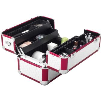 anndora Beauty Case lack weiß - metallic rot - Zihharmonikakoffer Kosmetikkoffer tragbar abschließbar - 3