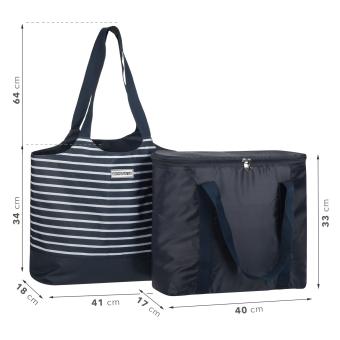 Strandtasche 2 in 1 Kühltasche + Schultertasche  AHOI blau weiß - 4