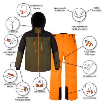 Skianzug Skihose Stretch Material orange Skijacke bewquem und verschweißt - 4