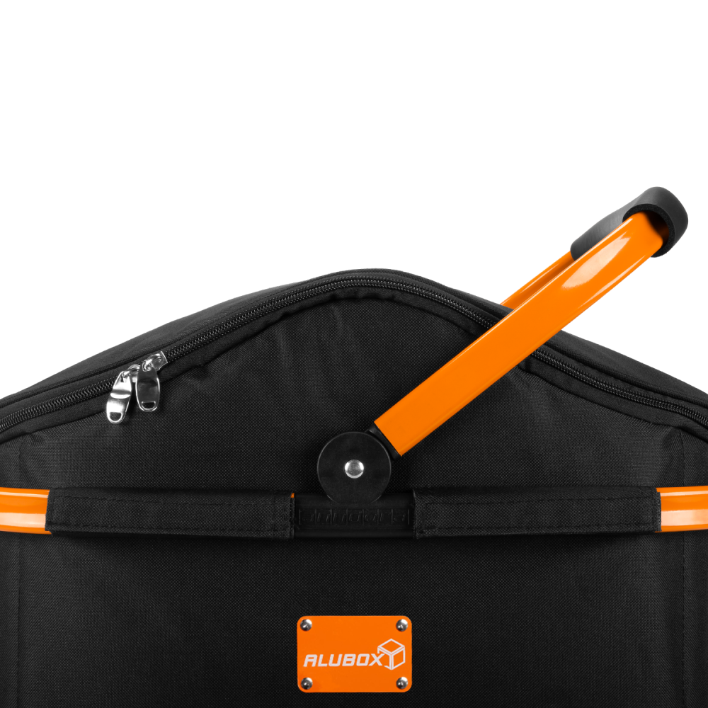 anndora Kühlkorb Einkaufskorb Alubox Design schwarz orange mit Deckel - Picknickkorb - ohne Geschirr - Henkel Klappbar Korb wasserfest von innen - 5