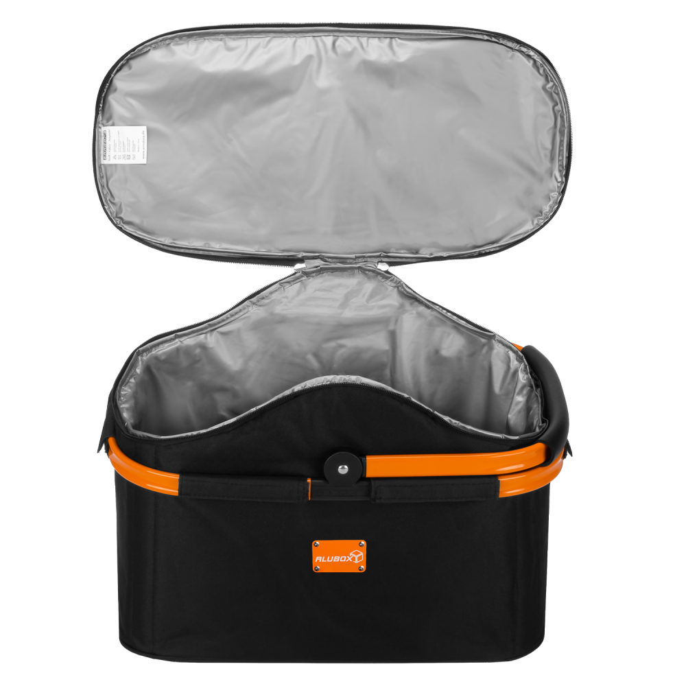 anndora Kühlkorb Einkaufskorb Alubox Design schwarz orange mit Deckel - Picknickkorb - ohne Geschirr - Henkel Klappbar Korb wasserfest von innen - 6