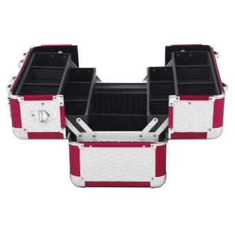 anndora Beauty Case lack weiß - metallic rot - Zihharmonikakoffer Kosmetikkoffer tragbar abschließbar - 6