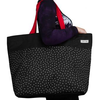 Oversized Bag Strandtasche mit extra viel Stauraum schwarz mit weißen Punkten Enkaufstasche - 6