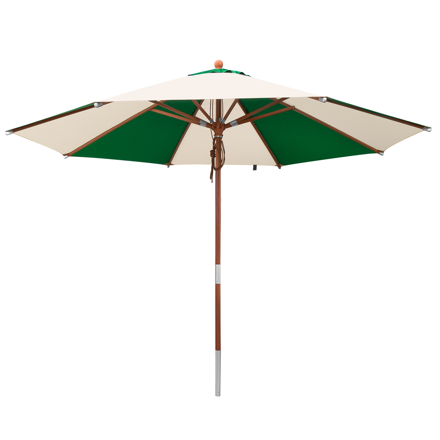 anndora Sonnenschirm 3,5m rund mit Holz Natural Dunkelgrün Winddach UV-Schutz - gestreift - Mittelstammschirm - 1